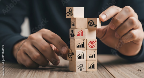 Strategic business planning and development process with clear target achievement and growth progression steps