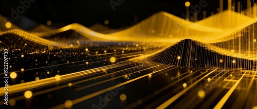 Abstract Golden Waves of Technology and Data Visualization