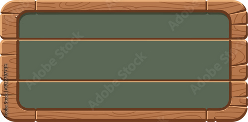 A wooden signboard with a green chalkboard surface and wooden frame, viewed from the front