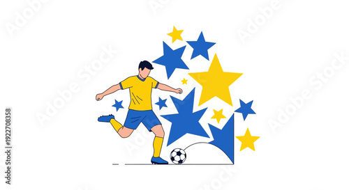 Soccer Player Kicking Ball with Stars.