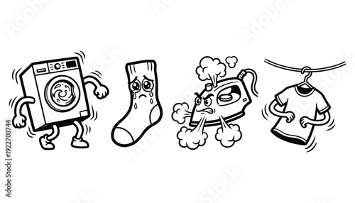 Funny Laundry Day Characters Vector Illustration