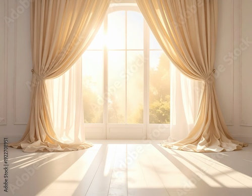 Elegant Sunlit Window with Soft Drapes and Peaceful Atmosphere