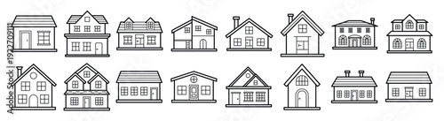 pack of buildings line icons