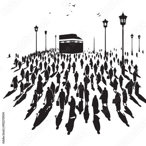 Black Hajj Silhouette Vector, High Quality Illustration on White Background