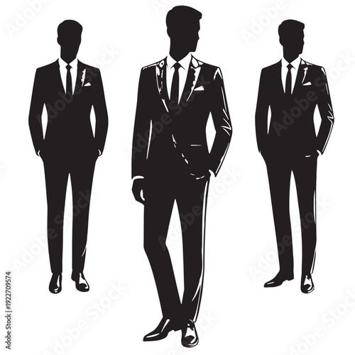 Black Groom waiting Silhouette Vector, High Quality Illustration on White Background