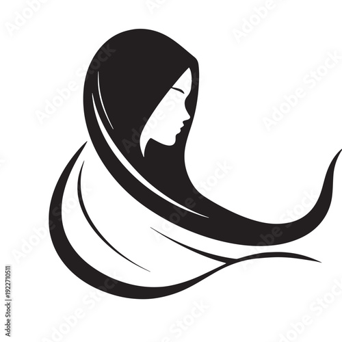 Black Hijab woman  Silhouette Vector, High Quality Illustration on White Background
