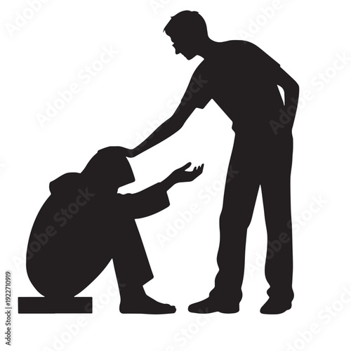 Black Helping homeless Silhouette Vector, High Quality Illustration on White Background