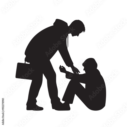 Black Helping homeless Silhouette Vector, High Quality Illustration on White Background