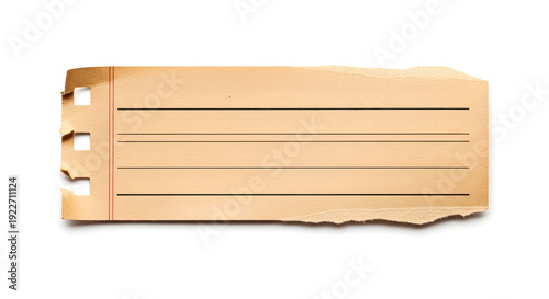 Torn and worn notebook paper sheet with horizontal lines and perforated edge detail visible clearly