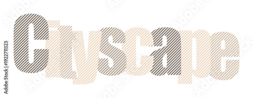 Text art spelling "cityscape" with a textured, layered effect and soft color palette