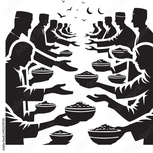 Black Iftar distribution Silhouette Vector, High Quality Illustration on White Background