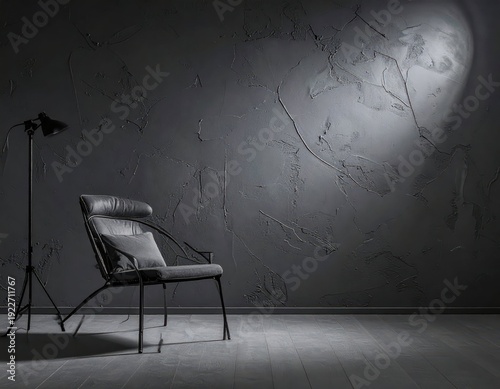 Modern Minimalist Chair Against Textured Dark Wall in Stylish Room