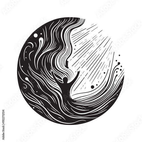 Black Hope after sadness Silhouette Vector, High Quality Illustration on White Background