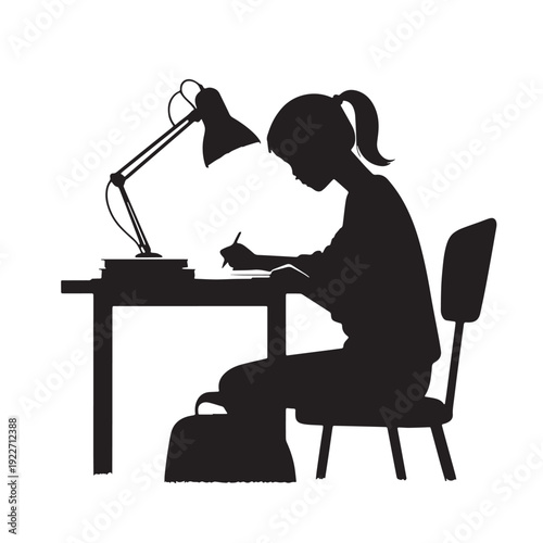 Black Homework help evening Silhouette Vector, High Quality Illustration on White Background