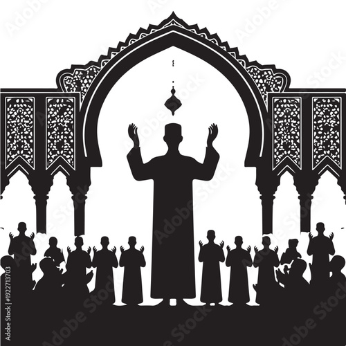 Black Imam leading prayer Silhouette Vector, High Quality Illustration on White Background
