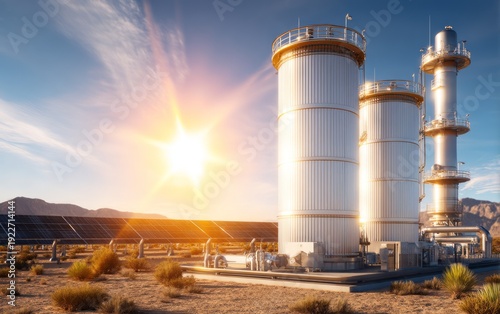 Solar Thermal Energy Storage Installation in Desert Landscape