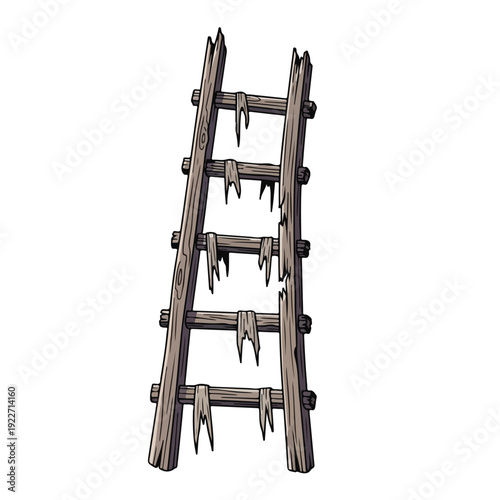 Old wooden ladder with sharp metal spikes.