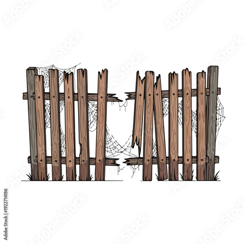 Old Wooden Fence with Broken Slats.