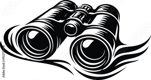 Black and White Binoculars Vector Silhouette Optical Logo Design.