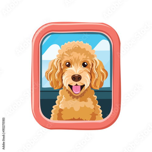 Cartoon poodle portrait in a decorative frame