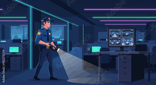 Security guard in uniform holding a flashlight.