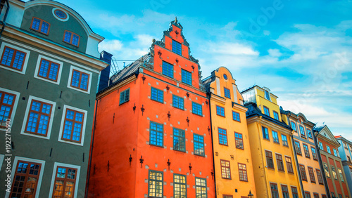Photography Iconic colorful medieval houses at Stortorget square in Gamla Stan, Stockholm, S