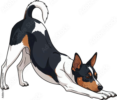 Toy Fox Terrier dog stretching play bow playful pose illustration