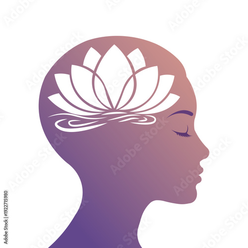 Silhouette of a person meditating within a gradient human head profile, symbolizing inner peace
