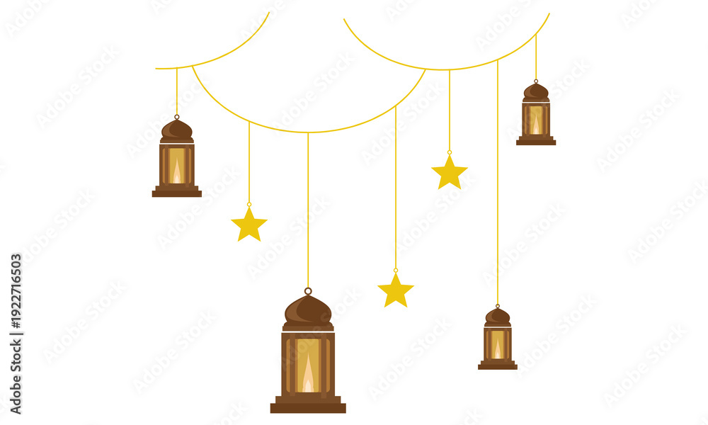 Obraz premium Ramadan Lantern Hanging Decoration With Soft Star Elements For Holiday Greeting And Web Banners