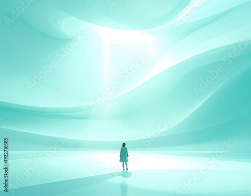 Ethereal Landscape with Human Figure in Soft Light and Cool Tones