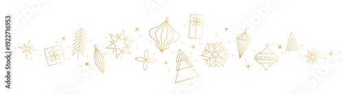 Christmas border, gold holidays banner, line decorations