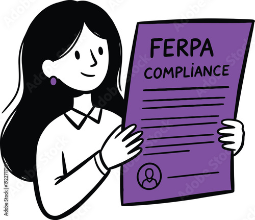 Woman holding a purple document with 