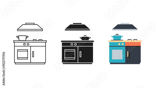 Different colored kitchen stoves with various features Vector