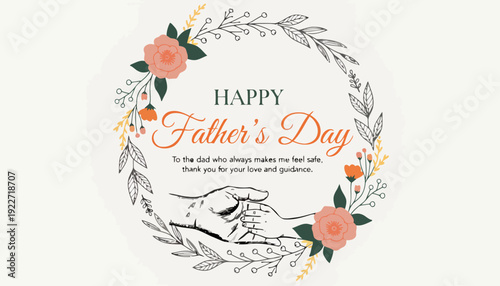 Heartfelt Father's Day message with floral wreath and handshake