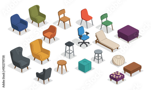 Isometric Seating Furniture Collection on White Background