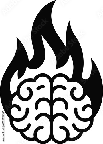 Burning Brain Fire Icon Intelligence Stress Mental Energy Concept