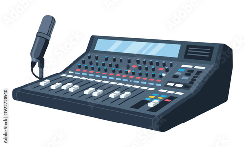 Audio Mixer and Microphone for Sound Production Illustration