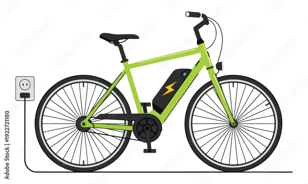 Fototapeta premium Electric Bicycle Charging with Wall Outlet Connection
