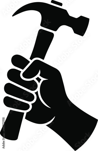 Strong Hand Holding Hammer Construction Tool Symbol
