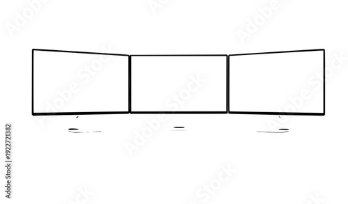Wide triple screen computer display mockup vector