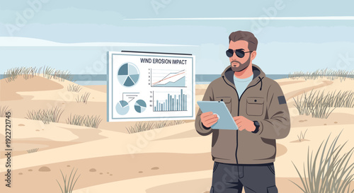 Man in sunglasses and jacket holding a clipboard.