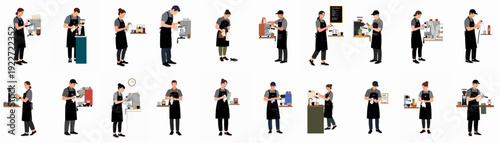 Barista at Work: A Collection of Coffee Shop Professionals Preparing and Serving Drinks in Various Cafe Settings