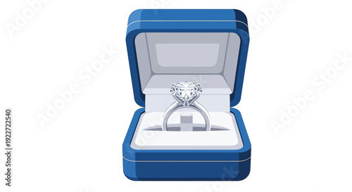 Elegant diamond ring in luxurious blue jewelry box with white interior