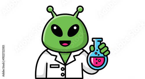 Green Alien Holding Beaker.