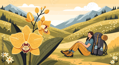 Vibrant yellow orchid blossom in a natural setting.