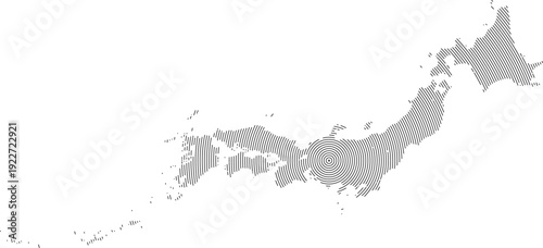 Japan country vector map in geometry round line shape pattern illustration