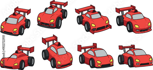 Red race car cartoon icon set flat vector collection of sporty racing vehicles isolated on light background
