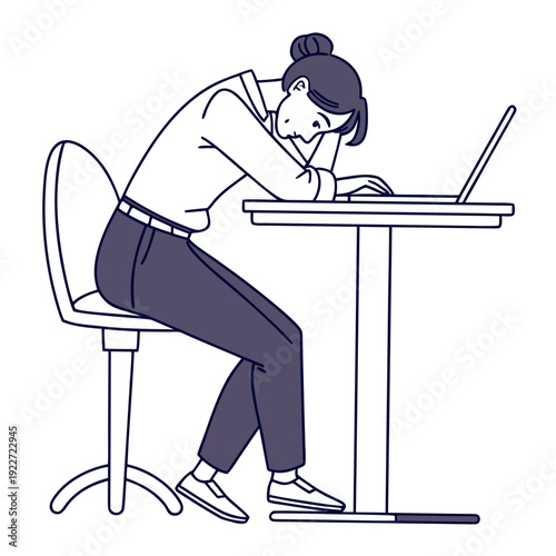 Woman sleeping at desk with laptop on