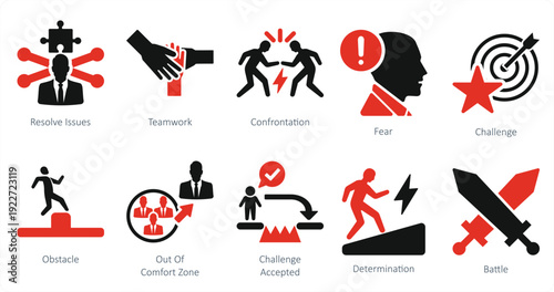 set of challenge icons as fear challenge resolve issues