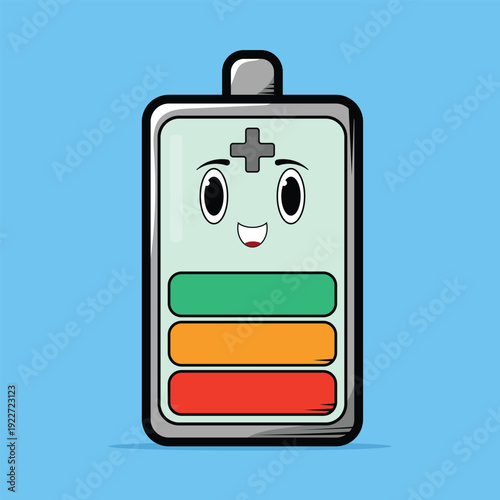 Cute Kawaii Battery Vector Pastel Colored Flat Style Energy Illustration, Hand Drawn Battery Icon for Power, Electricity, Charging, Technology, Renewable Energy, and Energy Storage Design